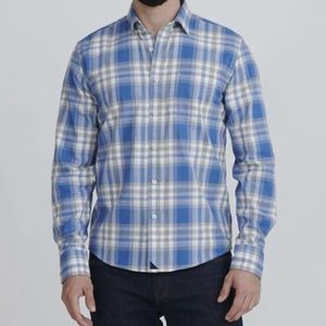 UNTUCKit Men's Blue/Grey/White Plaid Button-Down Shirt, Size Large